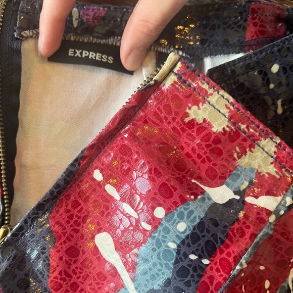 80s splatter art mini skirt with alligator skin shiny print overlay - Picture 7 of 7